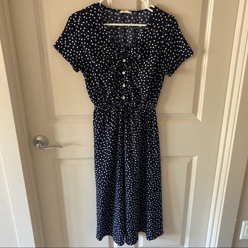 Modest Navy Polka Dot Midi